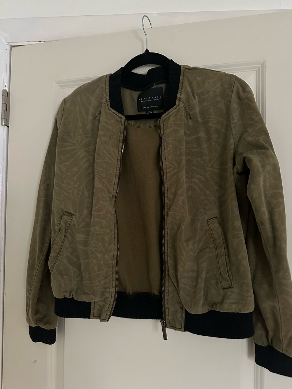 Sanctuary Olive Green Bomber Jacket with Black Rib Trim